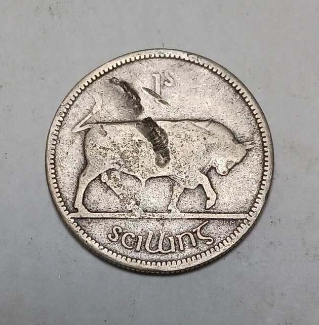 1939 Ireland 1 Scilling - One Irish Shilling - Silver Coin - Bull and Harp
