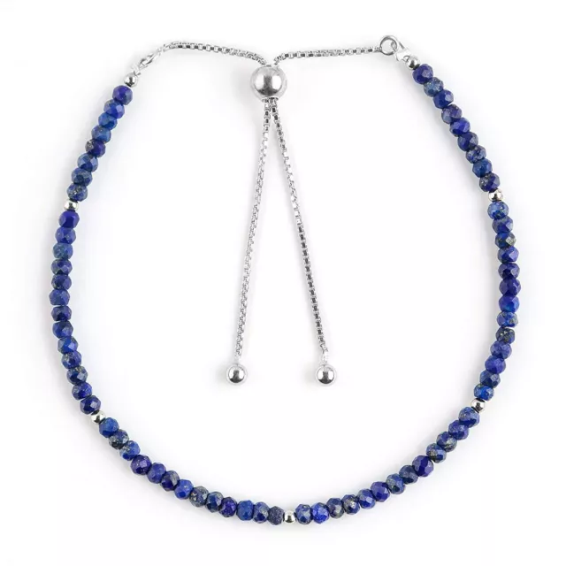 Natural  Lapis Lazulli Beads 925 Silver Adjustable Slider Bolo Bracelet b-84 3