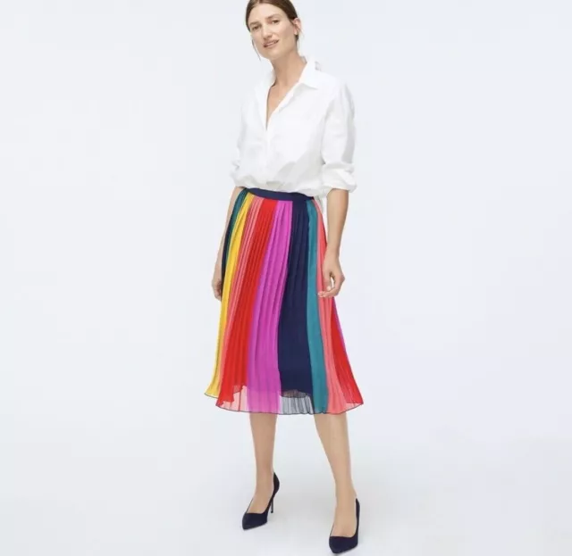 J. Crew Sunburst Pleated Rainbow Colorblock Midi Lined Fit & Flare Skirt Sz 6