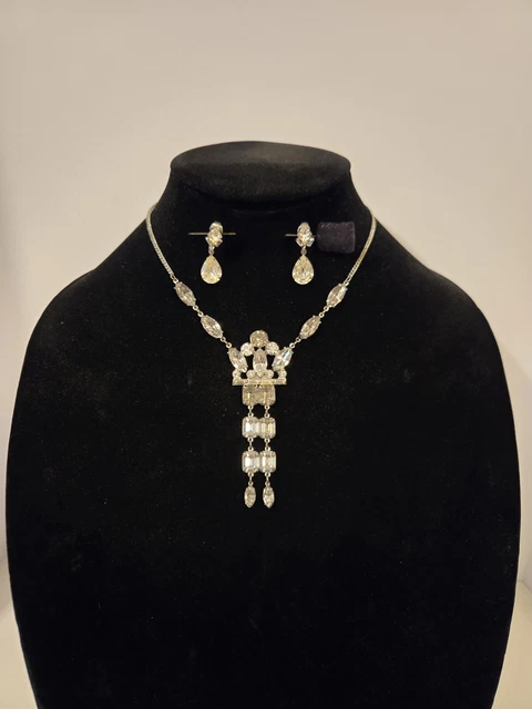 Bridal Necklace Earrings Set Clear Austrian Crystal Rhinestone