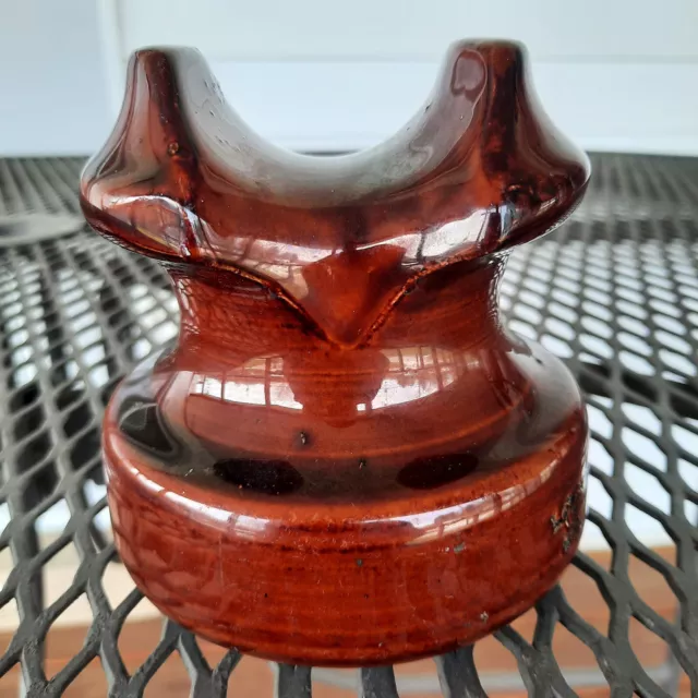Vintage LOCKE – 15 Saddle Top Brown Porcelain Power Line Insulator, Made in USA