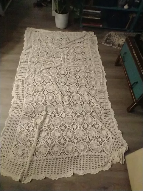 Rectangular Hand Crochet Heirloom cotton TableCloth 52" By 88"