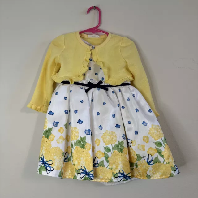 Nannette 2pc. baby dress. Dress ,shrug,pantie Yellow Flowers. size 12 months.