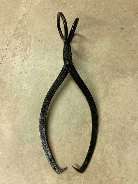 Vintage Antique Cast Iron 24" Blacksmith Hay Ice Meat Log Hooks Tongs Primitive