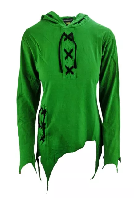 Mittelalter Larp Pagan Gothic Tunika Long-Shirt Hoodie Kapuze B-Ware