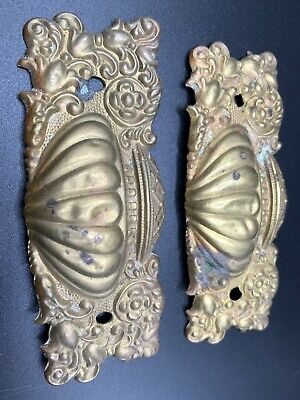 Antique pressed Brass ornate back plate Victorian Pair 2 matching 2