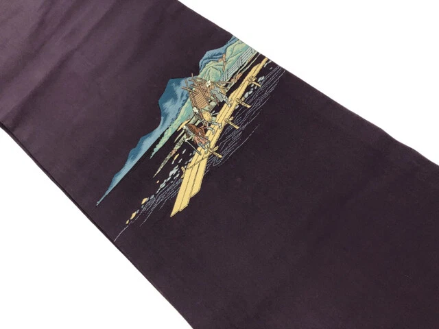 6439158: Japanese Kimono / Vintage Nagoya Obi / Woven Scenery In The Past