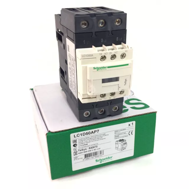 Contactor LC1D50AP7 940870 Schneider 230VAC 22kW LC1D50A-P7