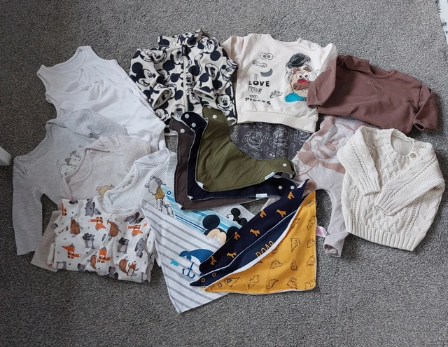 Large BUNDLE  Baby BOY 3-6 months clothes,22 ITEMS ,joggers,vests,9 bibs fleece