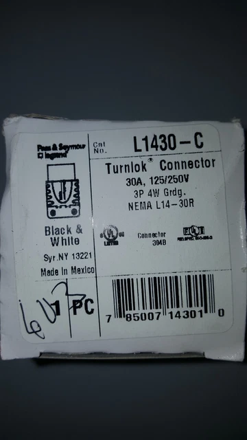 Pass and Seymour Legrand Turnlok Connector 30A 125/250V 3P 4W Grdg L1430-C