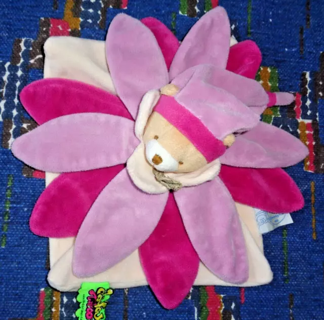 Mp / Doudou Et Compagnie Plat Ours Bonnet  Petale Rose Violet Tatoo Exc Etat