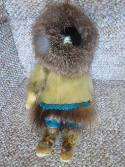 Inuit Eskimo Indigenous Doll Handmade Alaska Leather, Wool & Fur