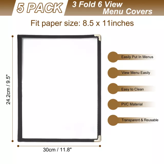 5pcs 8.5x11 Restaurant Menu Covers 3 Fold 6 View Cafe Menus Folder Book Black 2