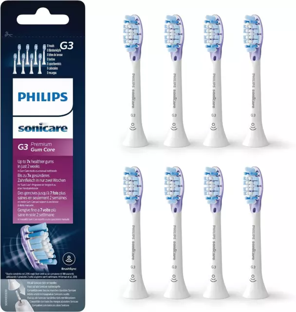 Philips Sonicare Pack Da 8 Testine Di Ricambio G3 Premium Gum Care, Con RFID E T