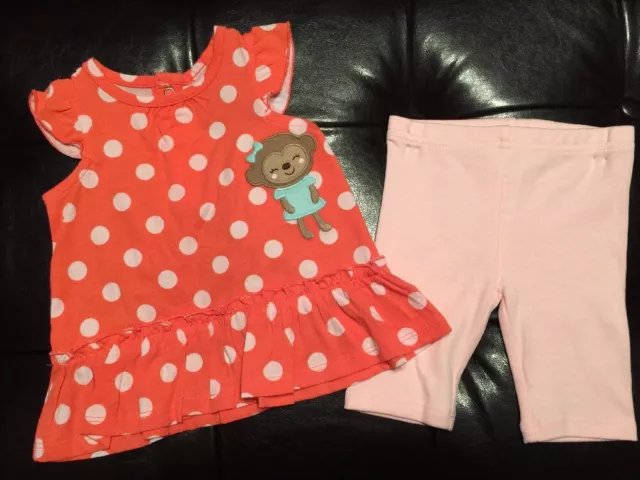 Carter's Child of Mine Baby Girls Coral Pink Monkey Capri Set 3/6 Mo NWT