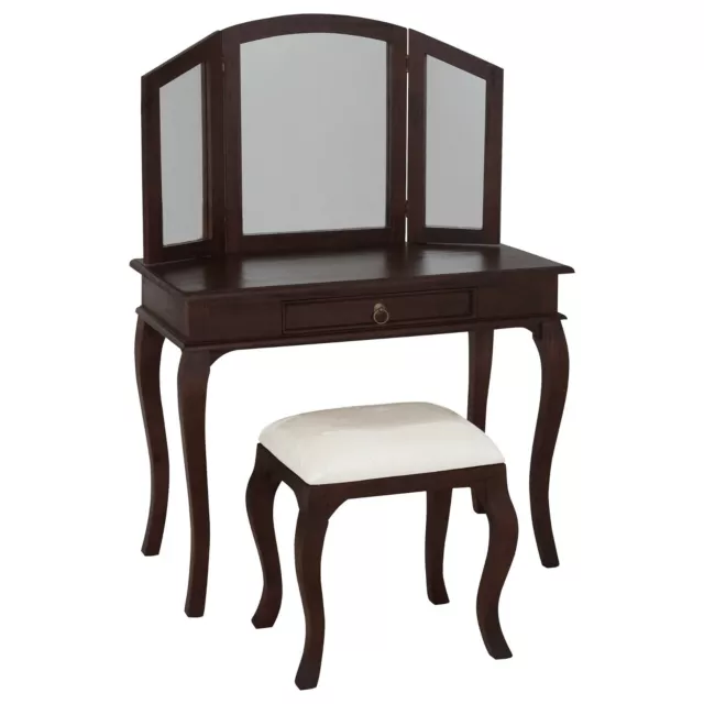 Stewart Solid Mahogany 2-Piece Queen Anne Mirror Dressing Table&Stool Chocolate