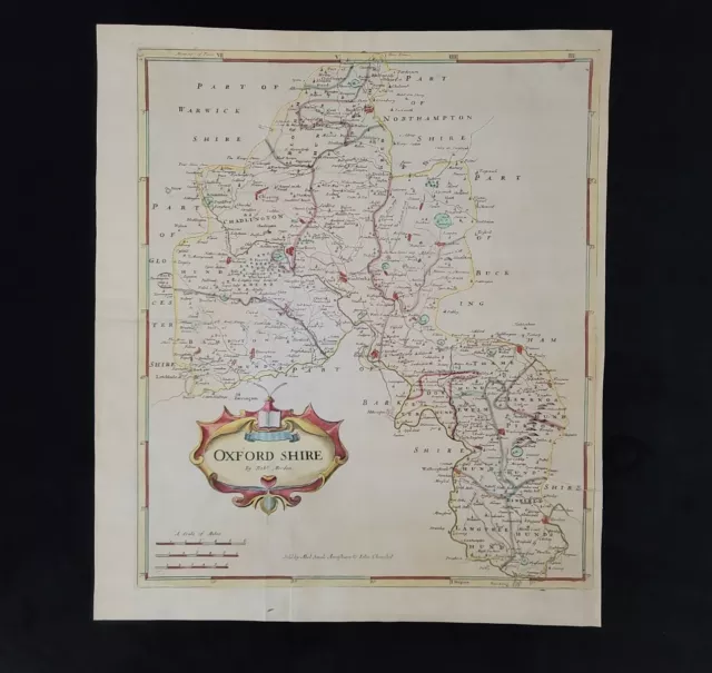 Rare Original Antique 1695 Morden Map Oxford Shire Oxford Oxfordshire England UK