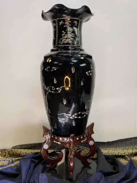 Vase Dekovase Blumenvase mit Standfuß 2-tlg. Perlmutt Unikat Antik Rarität 2