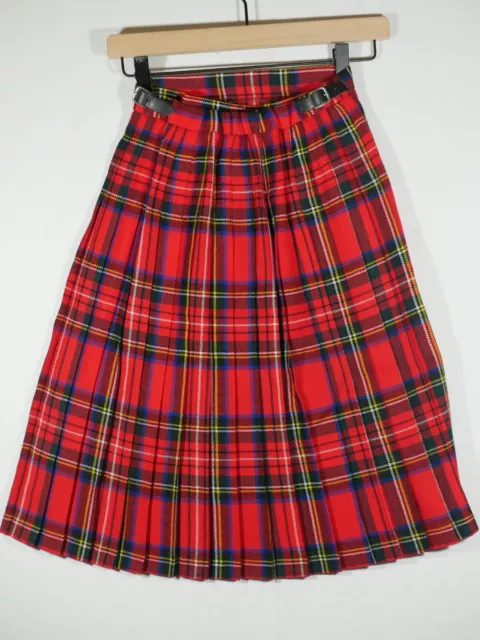 Edinburgh Woollen Mill UK Pleated Kilt Skirt Pure New Wool Red Plaid Sz Age 12