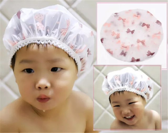 2 Pc Kids Children Shower Cap Waterproof Elastic Bath Hat Cleaning Hat Cute BR1