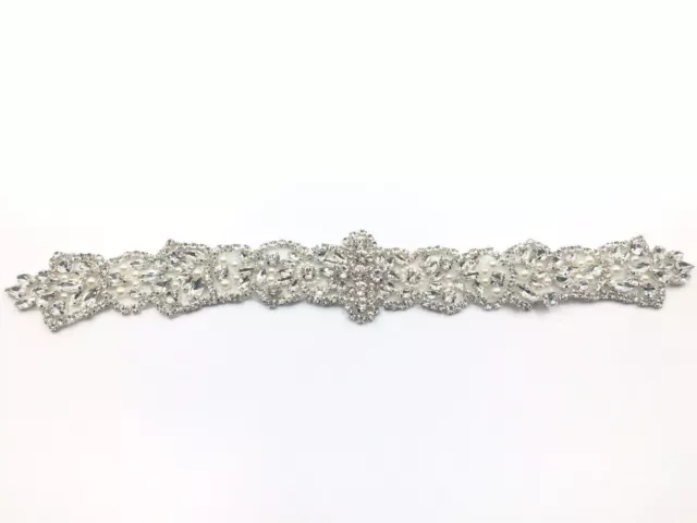 Stunning Bridal Crystal Sash Rhinestone Pearl Beaded Silver Wedding Dress Belt 2