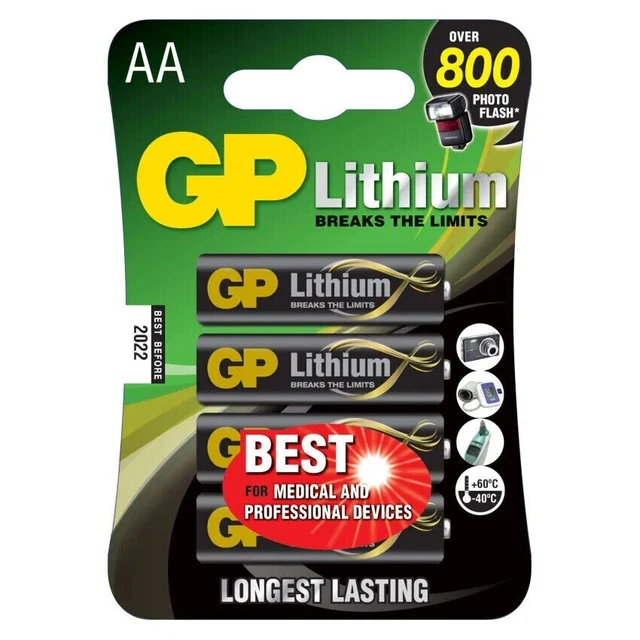 4 x GP Lithium AA Cylinder Batteries