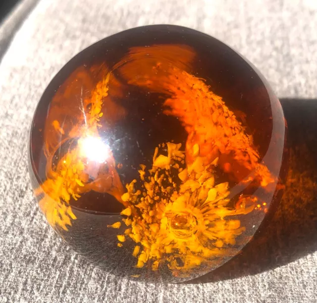 Vintage Handblown Round Amber Glass Paperweight