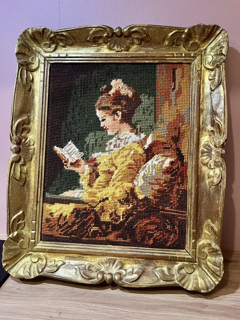 CANEVAS FRAGONARD LA Jeune Liseuse Bois 69 X 53 cm Tableau Vintage