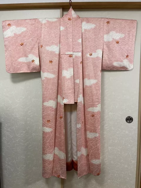 Japanese Pink Silk Kimono Antique Vintage Obi Koshihimo Erishin Obijime Set