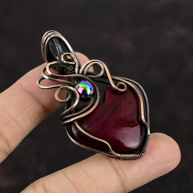 Red Fire Labradorite Pendant Handmade Gemstone Jewelry Copper Wire Wrap Pendant