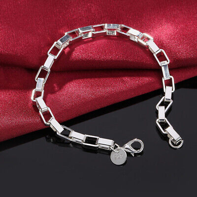 925Sterling Silver 5MM 8" Long Grid Box Men's Women's Chains Bracelet