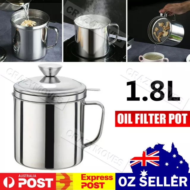 1.8L Stainless Steel Oil Filter Pot Cooking Soup Grease Strainer Separator VIC