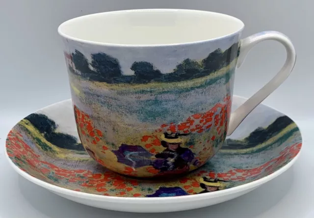 Heritage Stoke On Trent Fine Bone China Breakfast Cup/Saucer - Monet Poppy Field