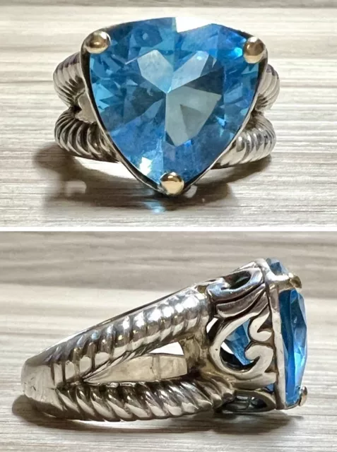 Vintage Designer DS ID Sterlingsilber & 18K Gold Blau Topas Ring, Größe 6,5