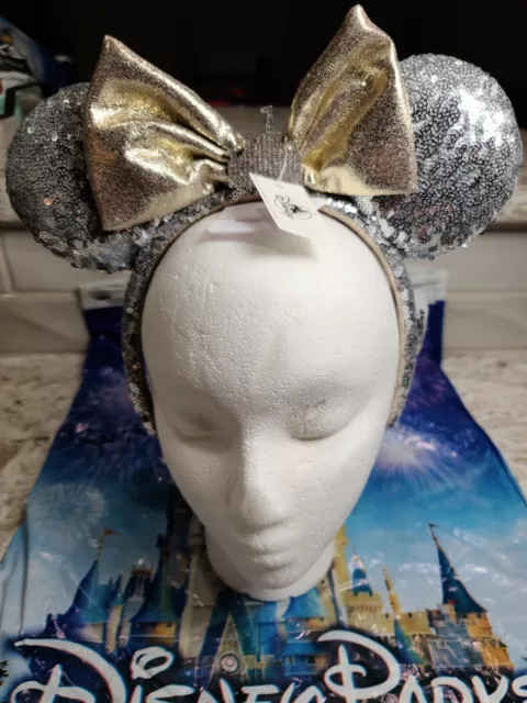 Disney Silver Sequin Disneyland Sleeping Beauty Castle Minnie Ears Headband BNWT
