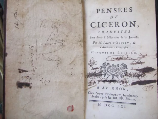 lot livres anciens, 1761, 1 volume, Pensées De Cicéron, COMPLET