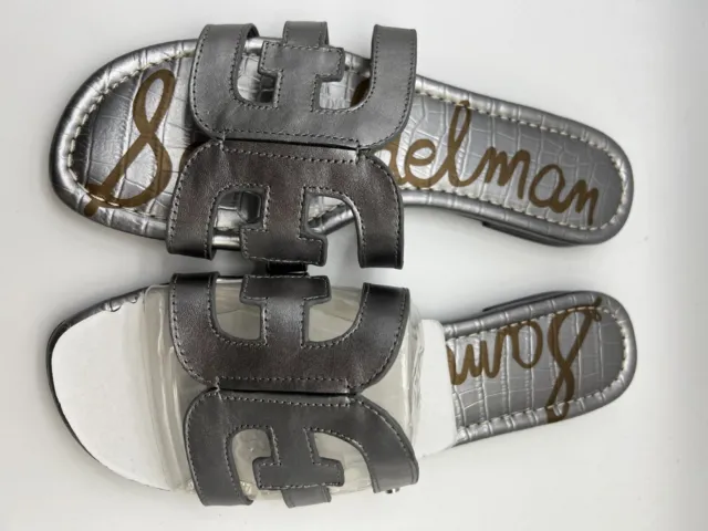 NIB Sam Edelman Bay Pewter Gray Leather Slide Sandal US 8 EU 38 MSRP $120 2
