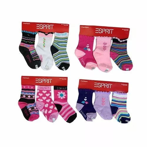 New Esprit Baby Girls Socks 3 Pack Pink, Purple,Birds 0-6Mths,6-9Mths