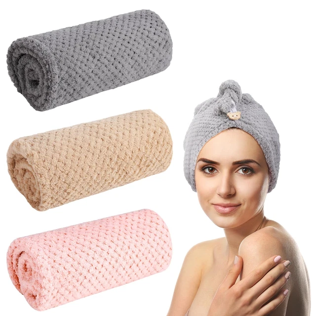 3 Turbans Microfibre Cheveux - 63x25cm | Séchage Rapide | Réduit Frisottis | Pour Femmes/Enfants | Couleurs Assorties