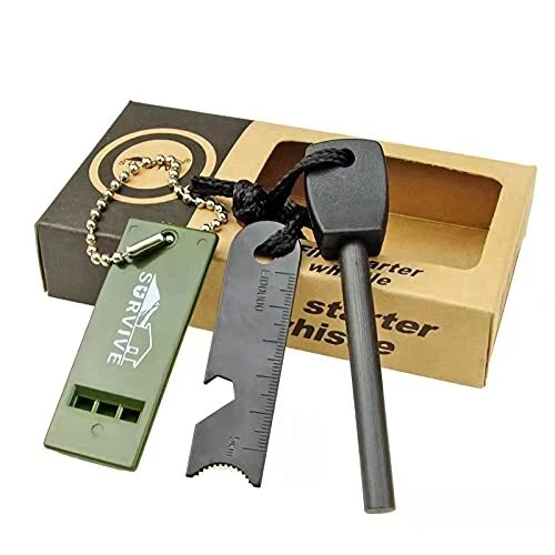 Fire Starter Stick with Striker Lanyard and Whistle Waterproof Flint Fire Ste...