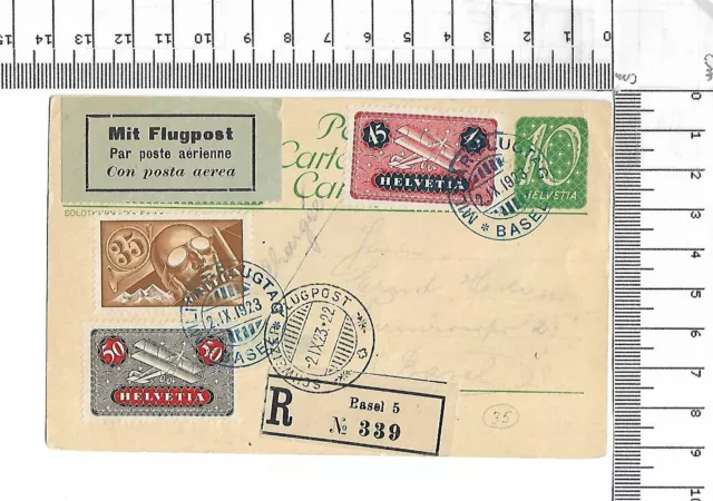 1923 Ganzsache Solothurn 10c R-Basel Sonderstempel Militärflugtag 2.IX.23; 61985