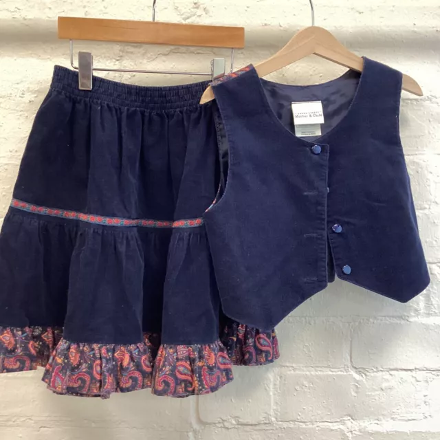 Vintage LAURA ASHLEY Mother & Child Girls' Navy  Chord Skirt &Waistcoat 6 Yrs WA