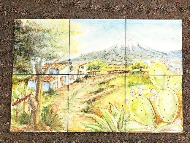 VTG Italian Ceramic Tile Mural Scene Of La Bottega Calatina Caltagirone Italy