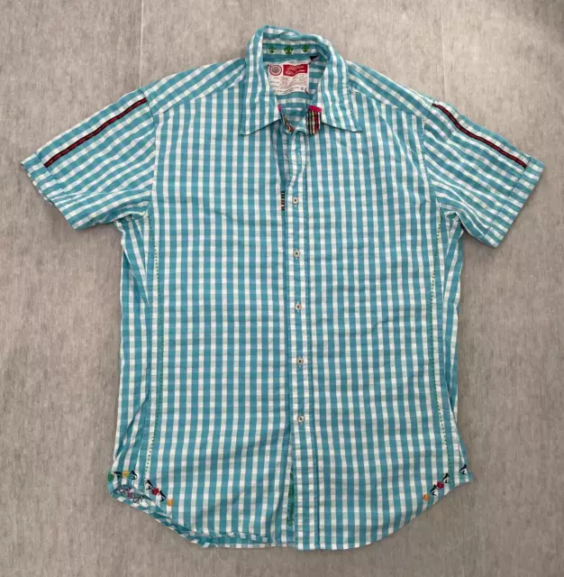 Robert Graham Shirt Adult Large Blue Check Freshly Laundered Short Sleeve Mens L