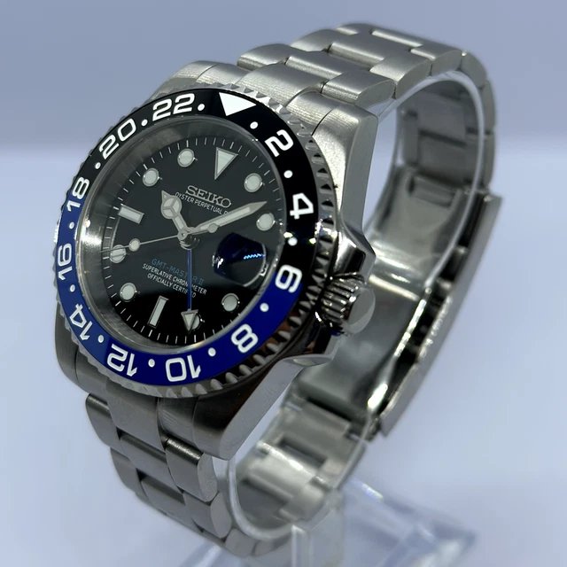 SEIKO GMT BATMAN Mod NH34 40mm Automatic Watch Oyster Jubilee seiko-gmt-batman-mod-nh34-40mm-automatic-watch-oyster-jubilee