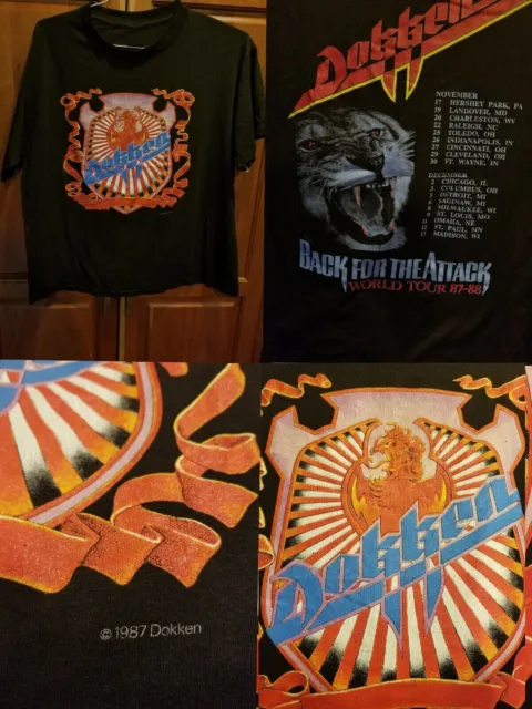 Dokken World Tour 87-88 Back For The Attack *2side Shirt Vintage Men Gift Tee