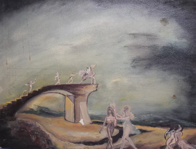 Surrealist Nude Firgures Vintage Oil Painting
