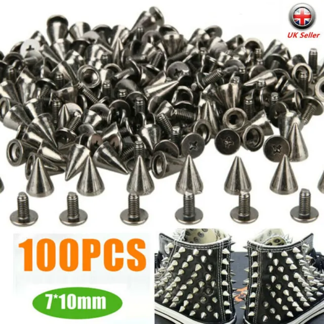 100Pcs 10mm Punk Cone Spikes Screwback Studs for DIY Leather Clothing Jacket U
