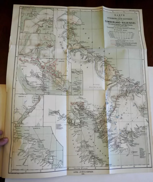 Baffin Island Canada Geography 1885 Boas Petermann two scarce color maps