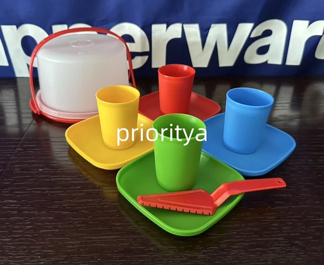TUPPERWARE KIDS TOY 11Pc Mini Tumbler Pitcher Plate Cake Taker Party Set  Red New $32.95 - PicClick